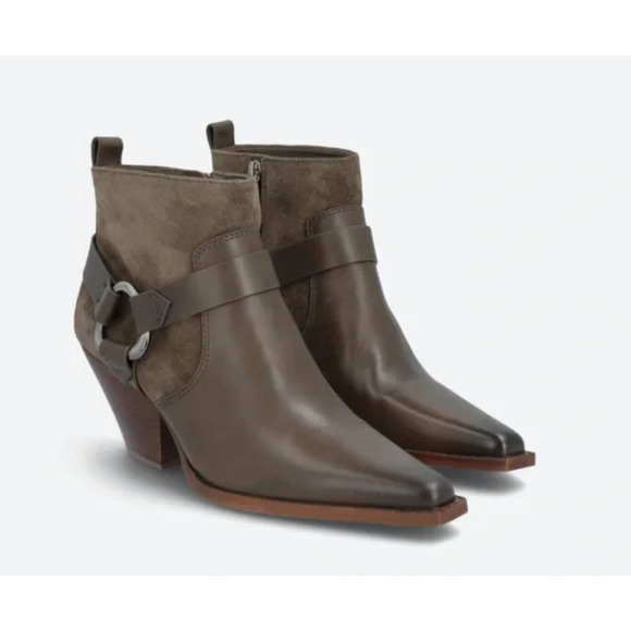 Vince Camuto Nenanie Western Ankle Boots 8.5 NWT Bootie Buckle Taupe Tan Brown - Picture 1 of 8